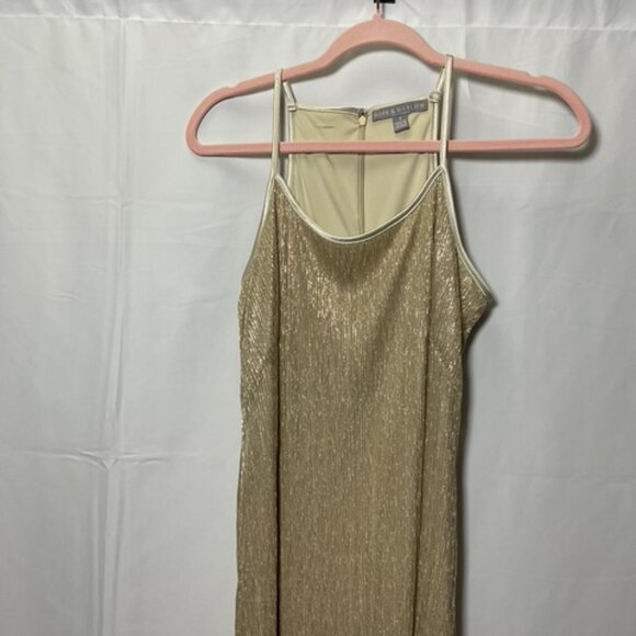 Hope & Harlow Gold Spaghetti Strap Lined Mini Dress with Zippered Back. Size 2 - Picture 3 of 7
